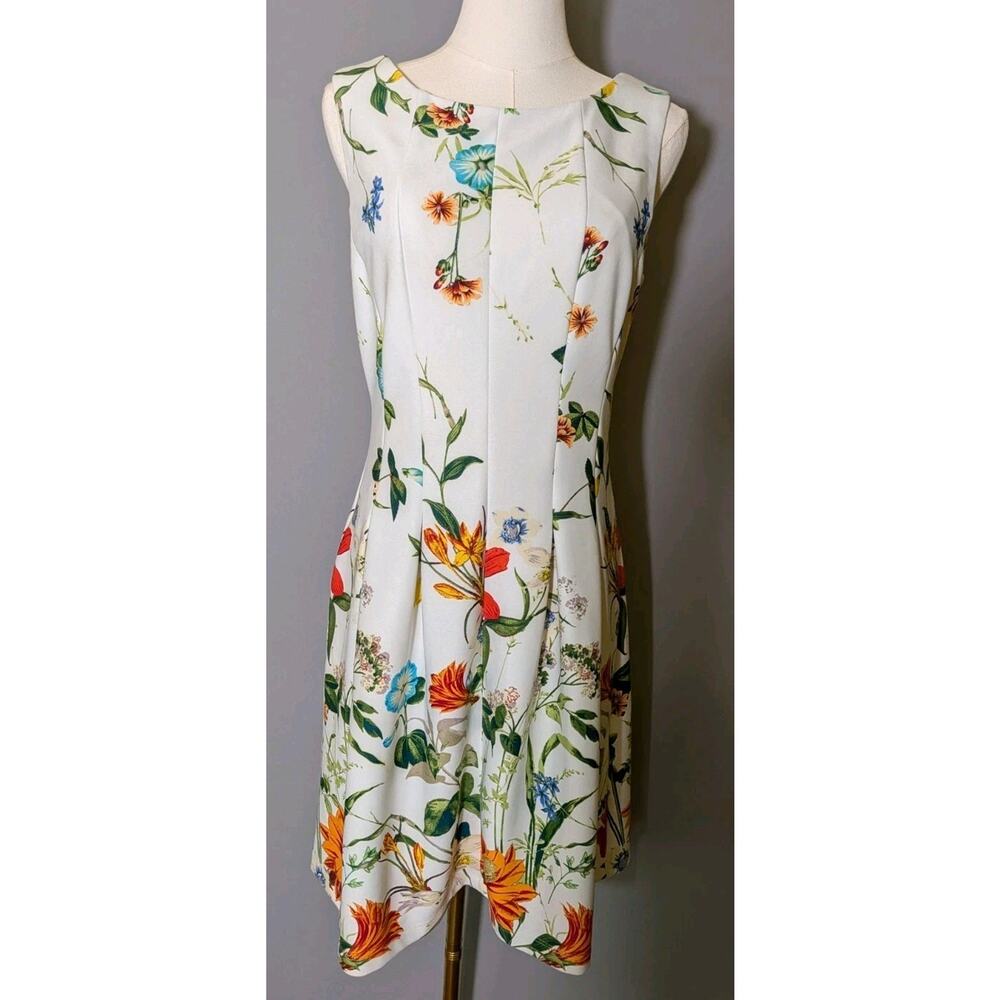 Abby Skye Floral Fit & Flare Dress Size 10 Pleated Skater Dress Garden Party